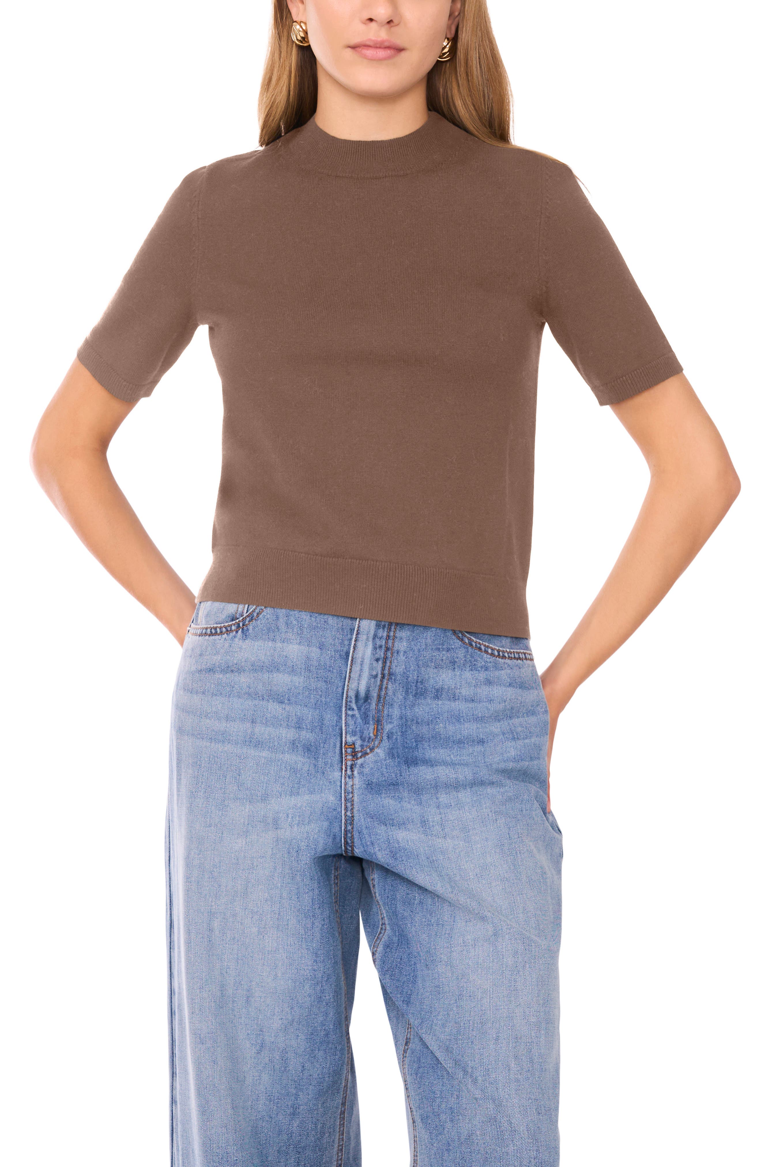 1.state Saddle Short Sleeve Sweater In Cider Spice