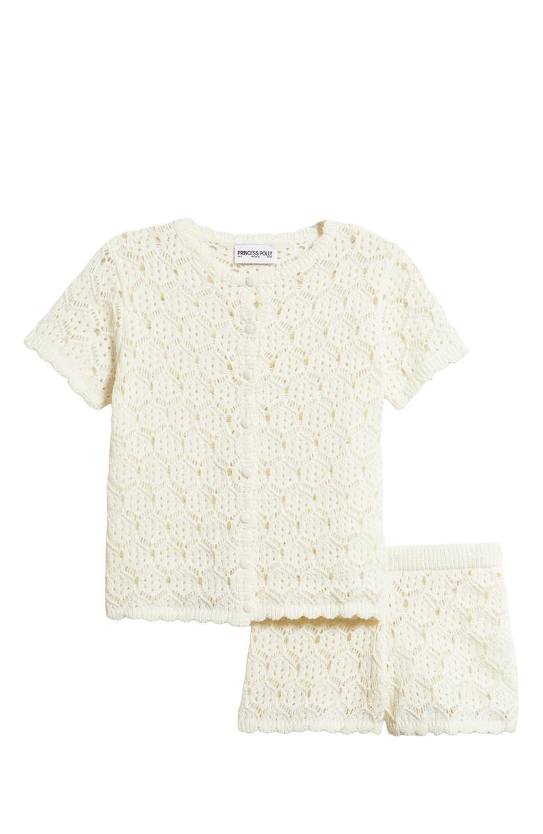Princess Polly Sun Still Shines Pointelle Stitch Button-Up Top & Shorts, Main, color, 