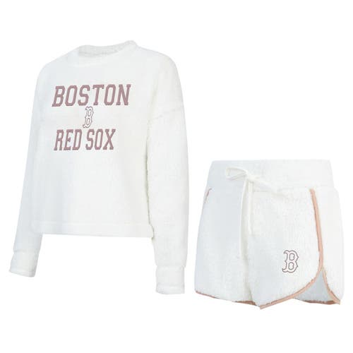 Concepts Sport White Boston Red Sox Painter Sherpa Long Sleeve T-shirt & Short Set