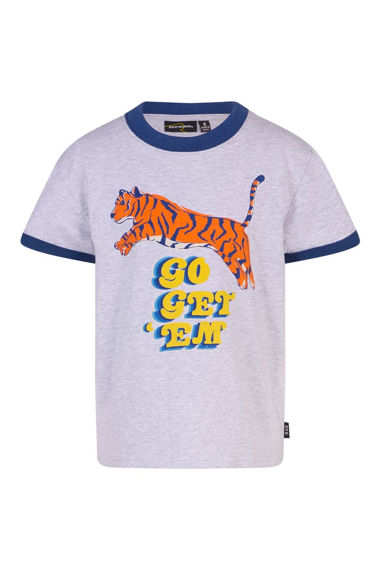 Kids' Retro Tiger Ringer Graphic T-Shirt, Main, color, GREY MARLE