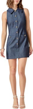 Endless Rose Point Collar Denim Mini Shirtdress