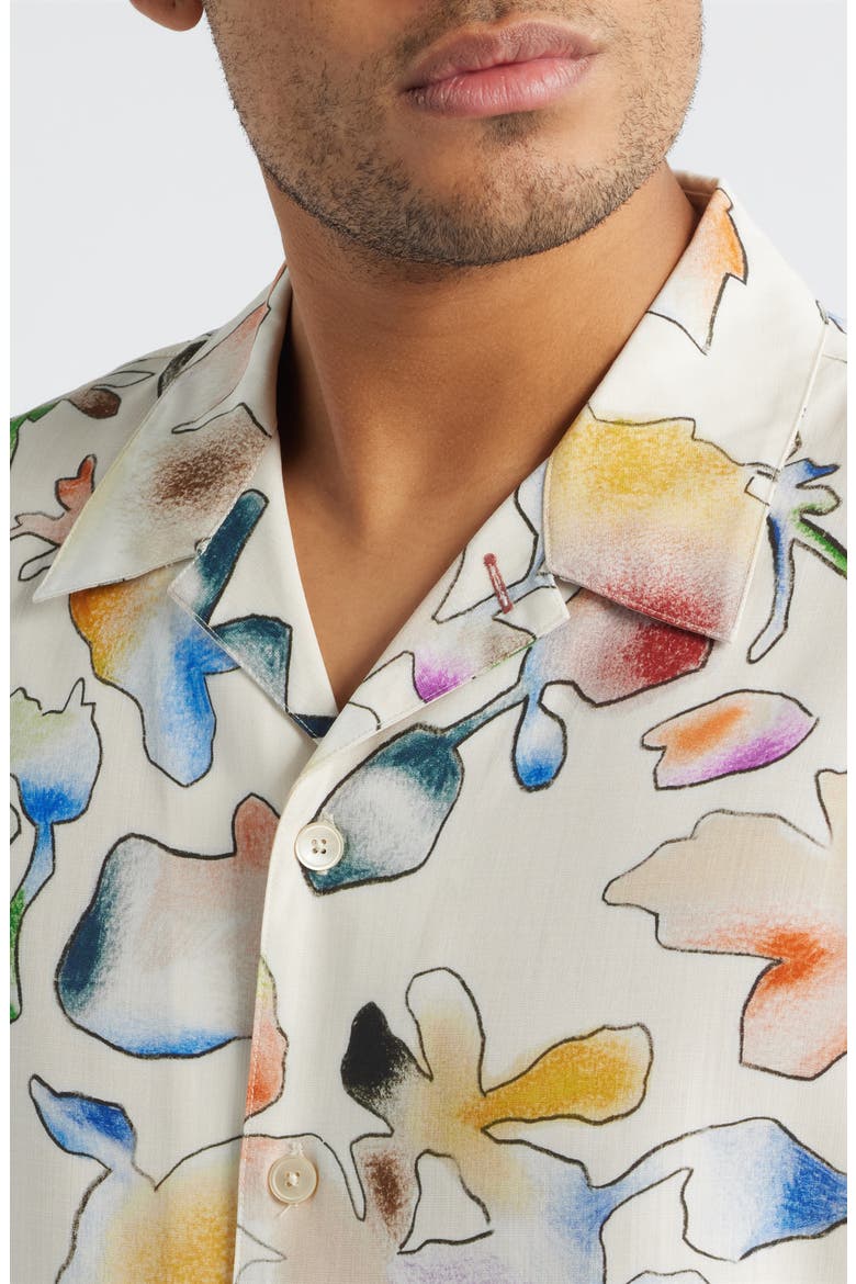 Casual Fit Floral Short Sleeve Button-Up Shirt, Alternate, color, WHITE
