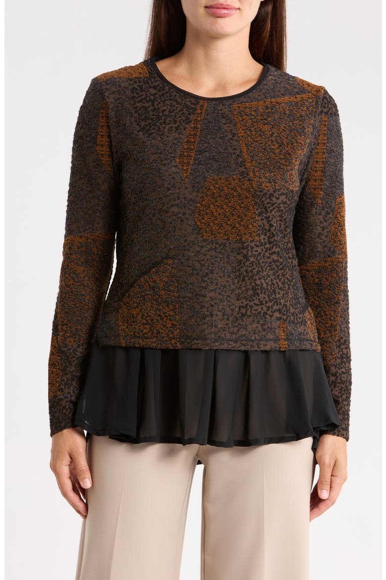 Mixed Media Long Sleeve Twofer Top, Main, color, MUSTARD