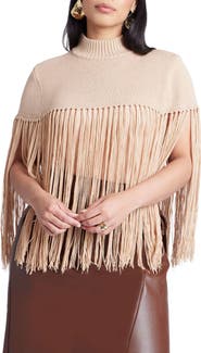 ELOQUII Fringe Half Sweater