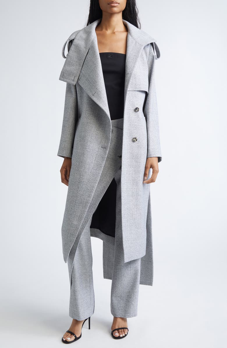 Courrèges Oblique Caviar Asymmetric Wool Trench Coat, Alternate, color, Heritage White/ Black