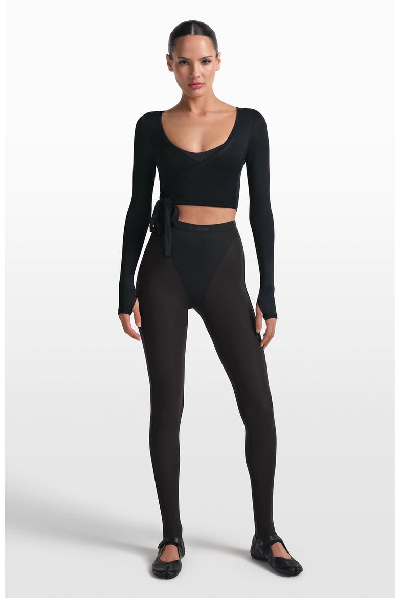 Long Sleeve Stretch Knit Wrap Top, Alternate, color, OBSIDIAN