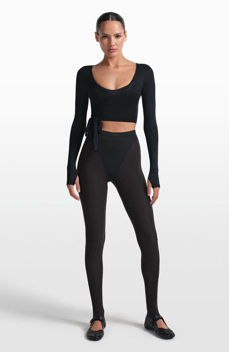 NikeSKIMS Long Sleeve Stretch Knit Wrap Top, Alternate, color, Obsidian