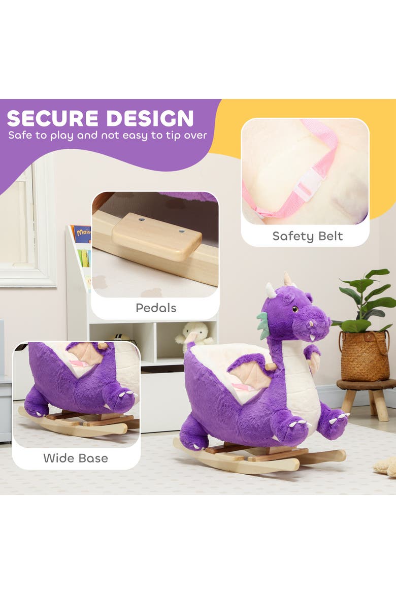 Baby Rocking Horse Ride Dinosaur Kids Ride On Toy with Realistic Sound and Safety Belt Plush Animal Rocker for Kids, Alternate, color, Purple