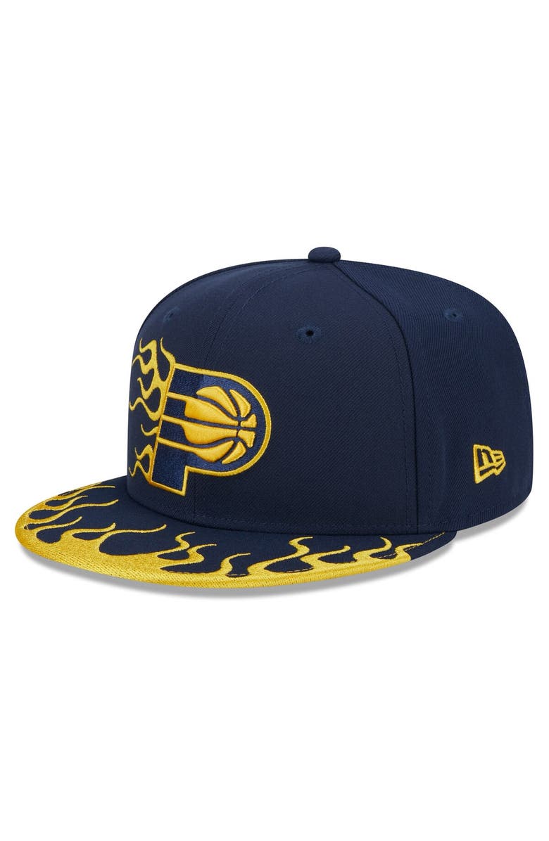 New Era Men's New Era Navy Indiana Pacers Rally Drive Flames 9FIFTY Snapback Hat, Main, color,