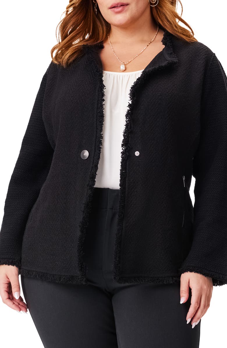 NIC+ZOE Fringe Mixed Knit Jacket, Main, color,