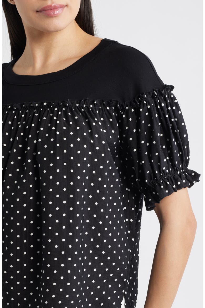 Contrast Yoke Puff Sleeve Top, Alternate, color, BLACK/ IVORY