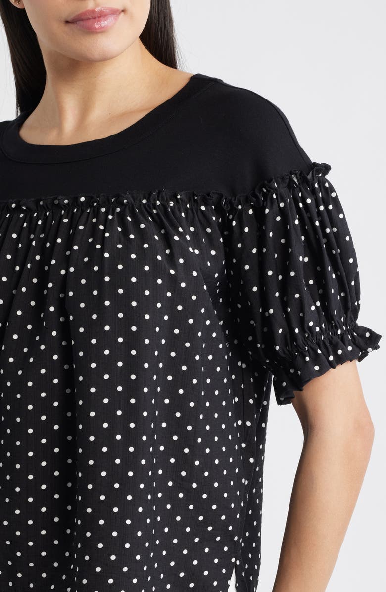 Loveappella Contrast Yoke Puff Sleeve Top, Alternate, color, Black/ Ivory