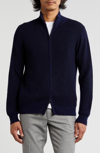 Amicale Rib Cashmere Zip Jacket In Blue