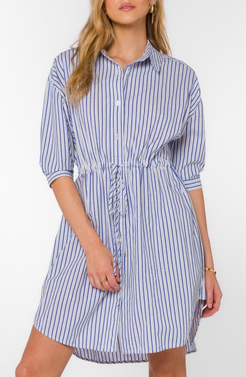 Stripe Drawstring Waist Shirtdress