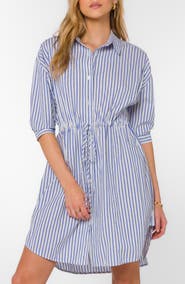 VELVET HEART Stripe Drawstring Waist Shirtdress