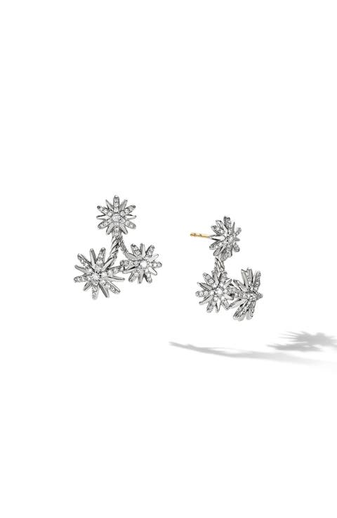 Starburst Cluster Earrings in Sterling Silver with Pavé Diamonds