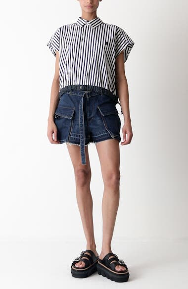 ■sacai■サカイ■Belted Frayed Release Hem Denim Shorts■ Sacai Belted Frayed Release Hem Cargo Denim Shorts | Nordstrom