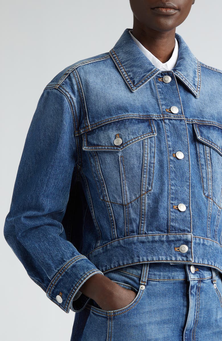 McQueen High-Low Denim Jacket, Alternate, color,