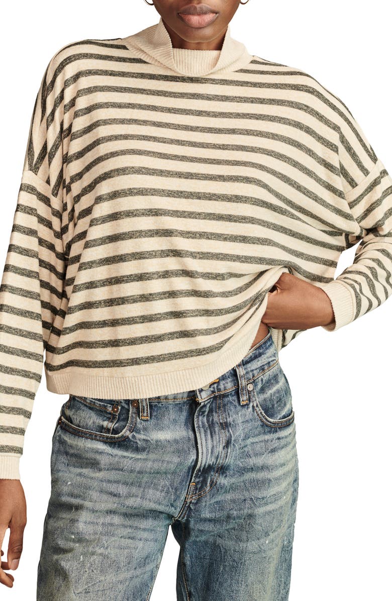 Lucky Brand Cloud Stripe Cowl Neck Knit Top, Main, color, Natural Stripe