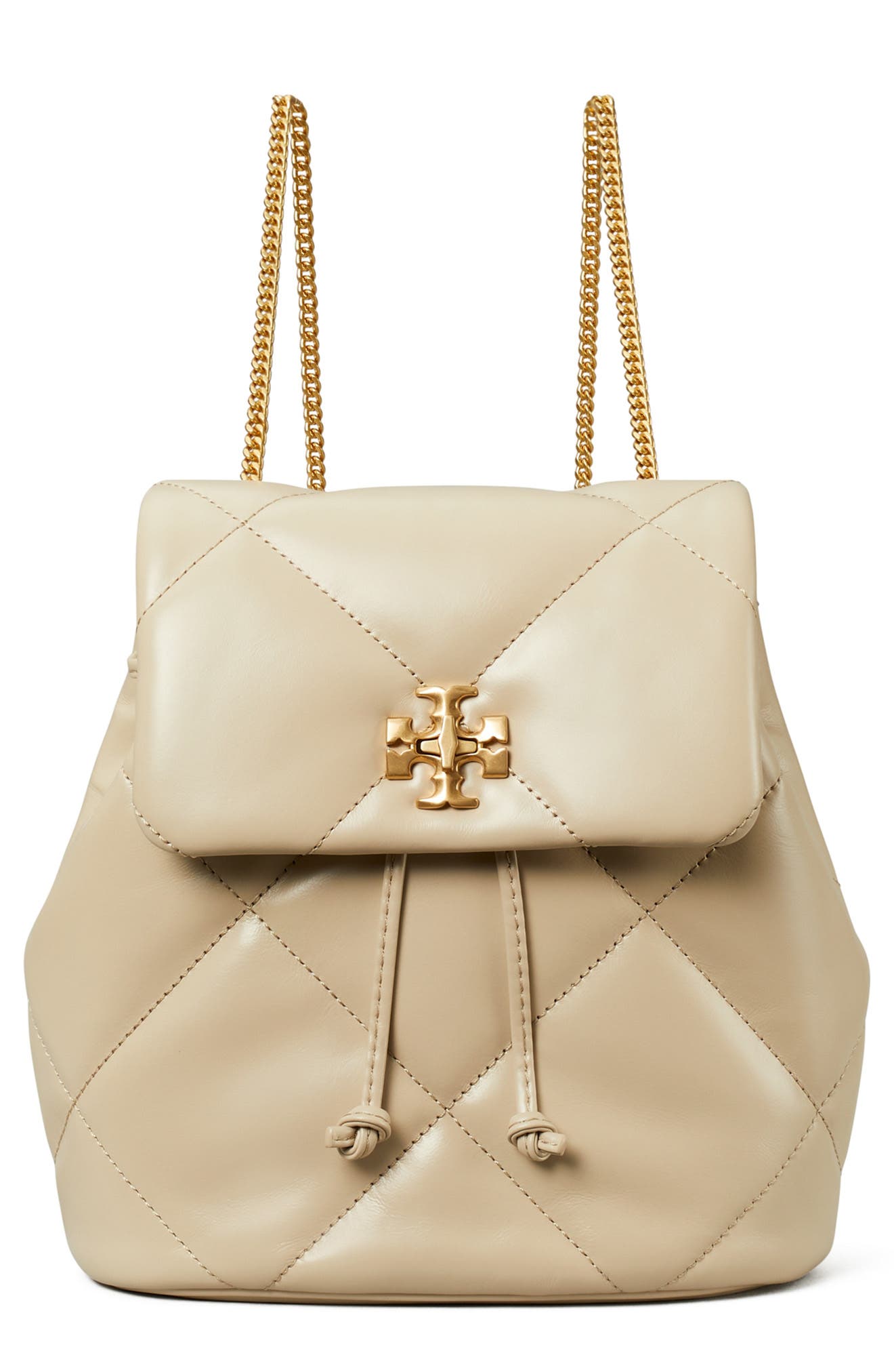 Tory Burch Small Kira Diamond Quilted Leather Backpack, Main, color, Light Stone