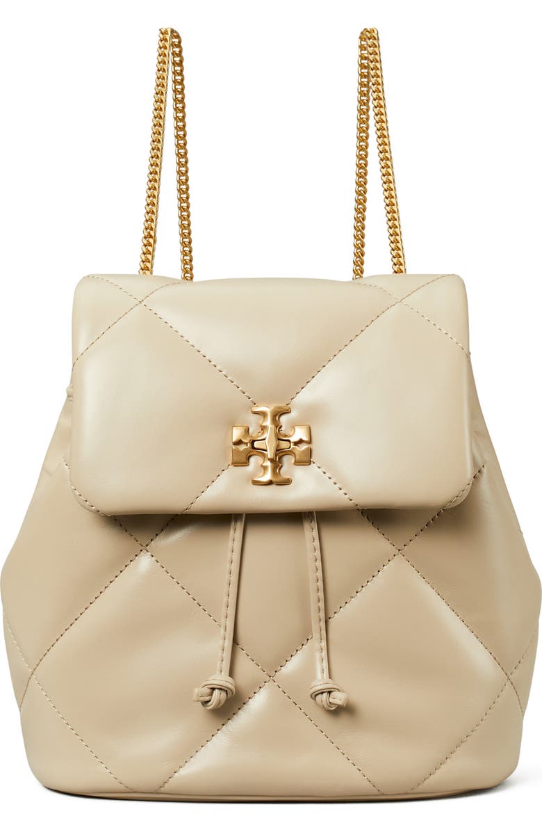 Tory Burch Small Kira Diamond Quilted Leather Backpack, Main, color, Light Stone