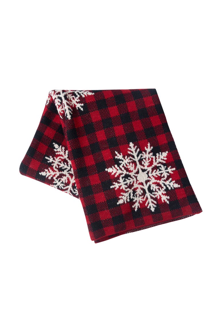 50" x 60" Plaid Red Checkered Snowflake Accent Throw Blanket, Main, color, Red