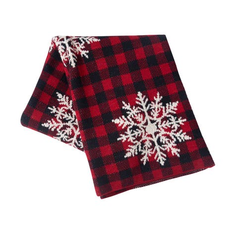 50" x 60" Plaid Red Checkered Snowflake Design Premium Accent Christmas Winter Holidays Throw Blanket
