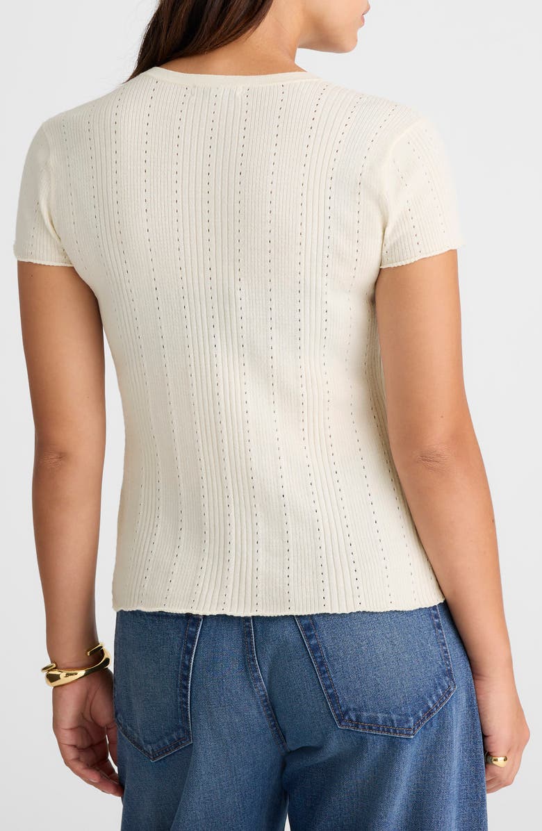 Madewell Short Sleeve Pointelle Cotton Blend Cardigan, Alternate, color, Ivory