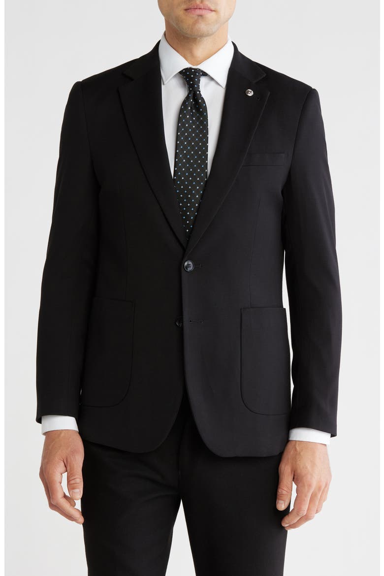 Slim Fit Sharkskin Blazer, Main, color, BLACK