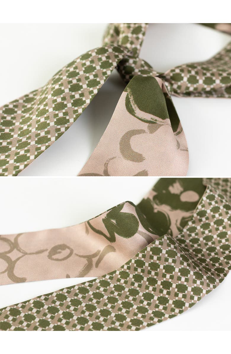 Lost Pattern "Floral Houndstooth" Silk Skinny Scarf, Alternate, color, Green