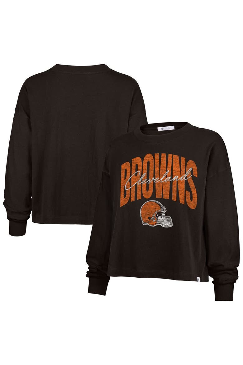 Women's '47 Brown Cleveland Browns Muse Sydney Long Sleeve Cropped T-Shirt, Main, color, Brown
