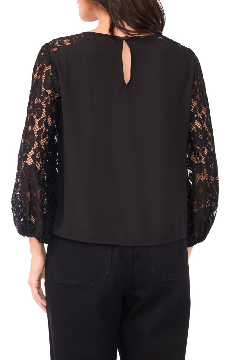 Vince Camuto Lace Sleeve Top, Alternate, color, Rich Black