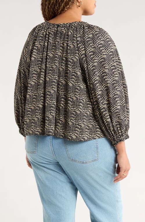 Treasure & Bond Print Raglan Sleeve Cotton Top In Black