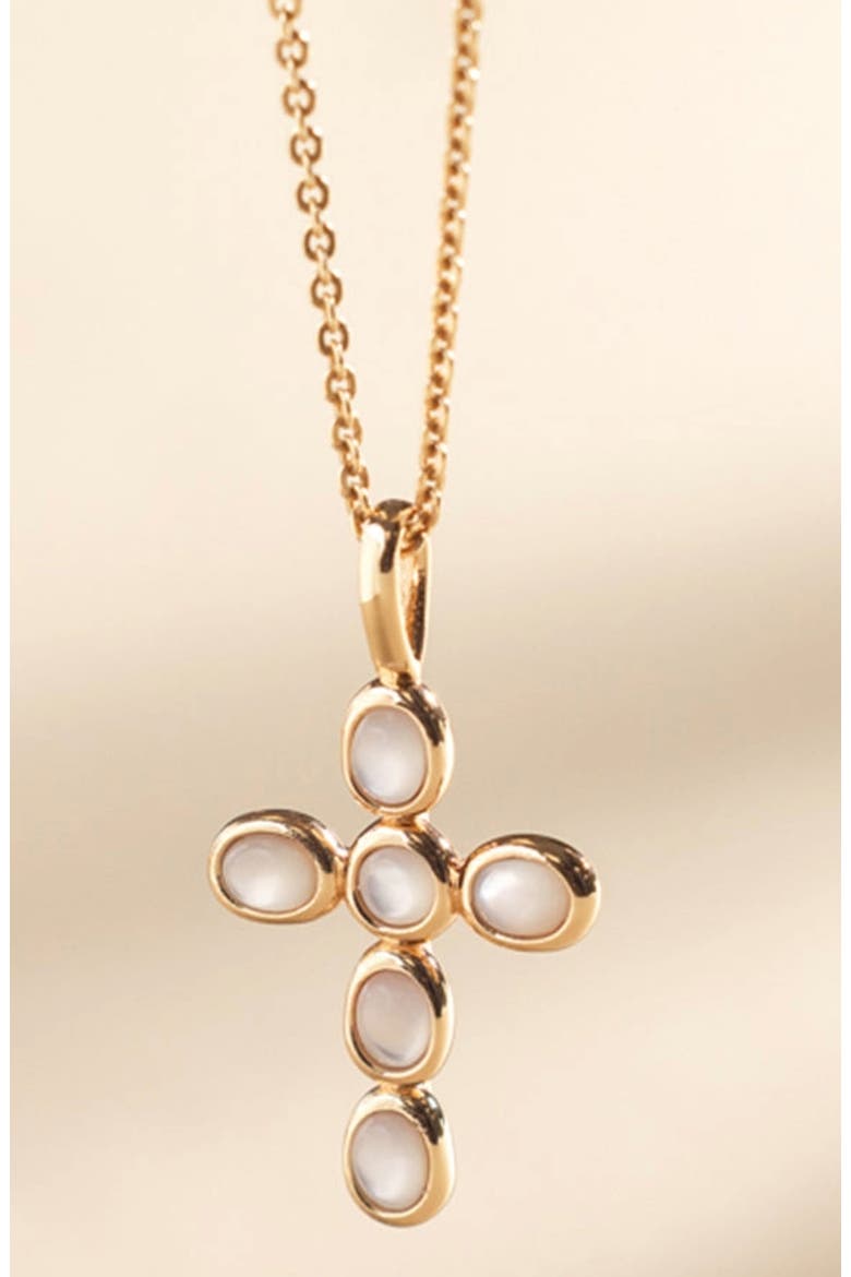 Mother of Pearl Cross Charm Necklace, Alternate, color, Gold Vermeil