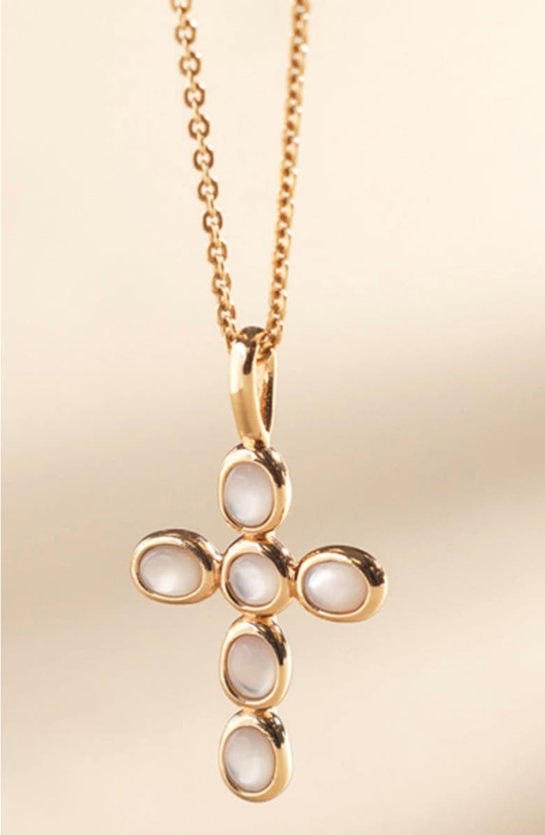MADE BY MARY Mother of Pearl Cross Charm Necklace, Alternate, color, Gold Vermeil