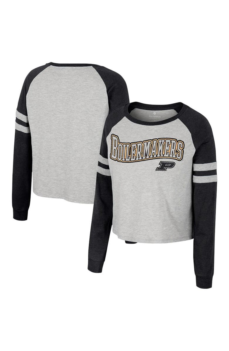 COLOSSEUM Women's Colosseum Heather Gray Purdue Boilermakers I'm Gliding Here Raglan Long Sleeve Cropped T-Shirt, Alternate, color, Heather Gray
