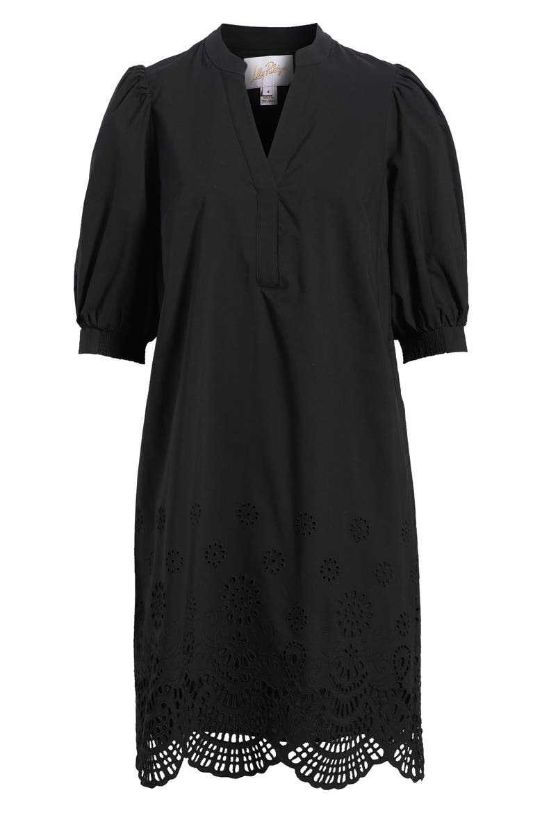 Mialeigh Eyelet Detail Cotton Shift Dress, Main, color, NOIR