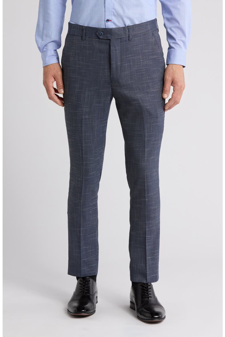 Houndstooth Slim Fit Dress Pants, Main, color, NAVY