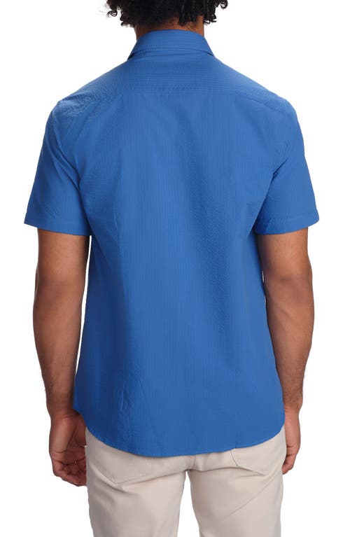 Studio Garnet Los Angeles Seaside Short Sleeve Cotton Seersucker Button-up Shirt In Navy