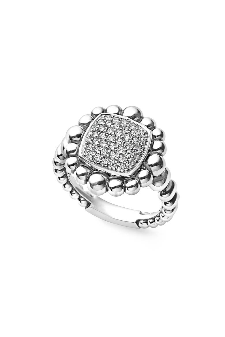 Caviar Spark Square Diamond Ring, Main, color, SILVER
