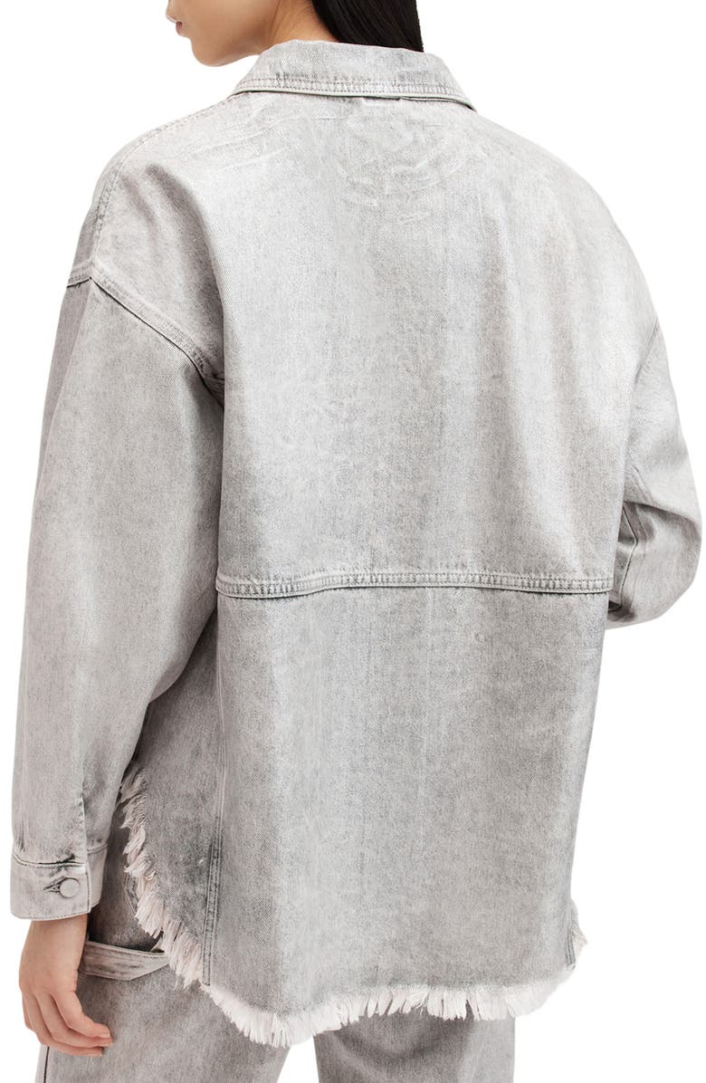 AllSaints Hettie Raw Hem Denim Shacket, Alternate, color, Coated Silver