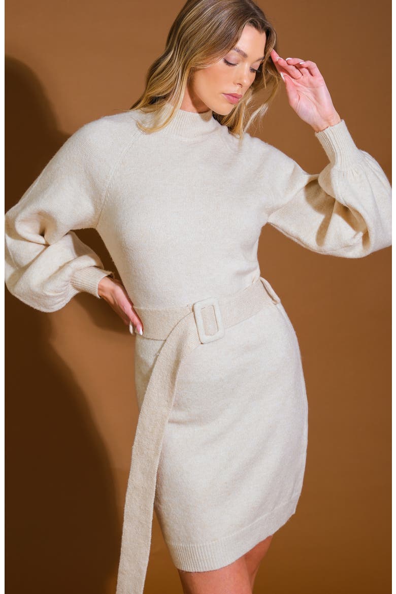 Long Sleeve Sweater Minidress, Alternate, color, CREAM