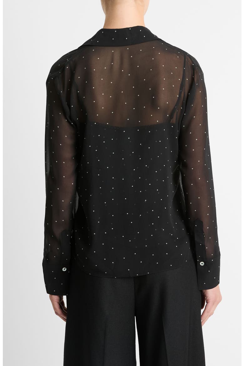 Pin Dot Sheer Silk Button-Up Shirt & Lace Trim Camisole, Alternate, color, BLACK/GREY
