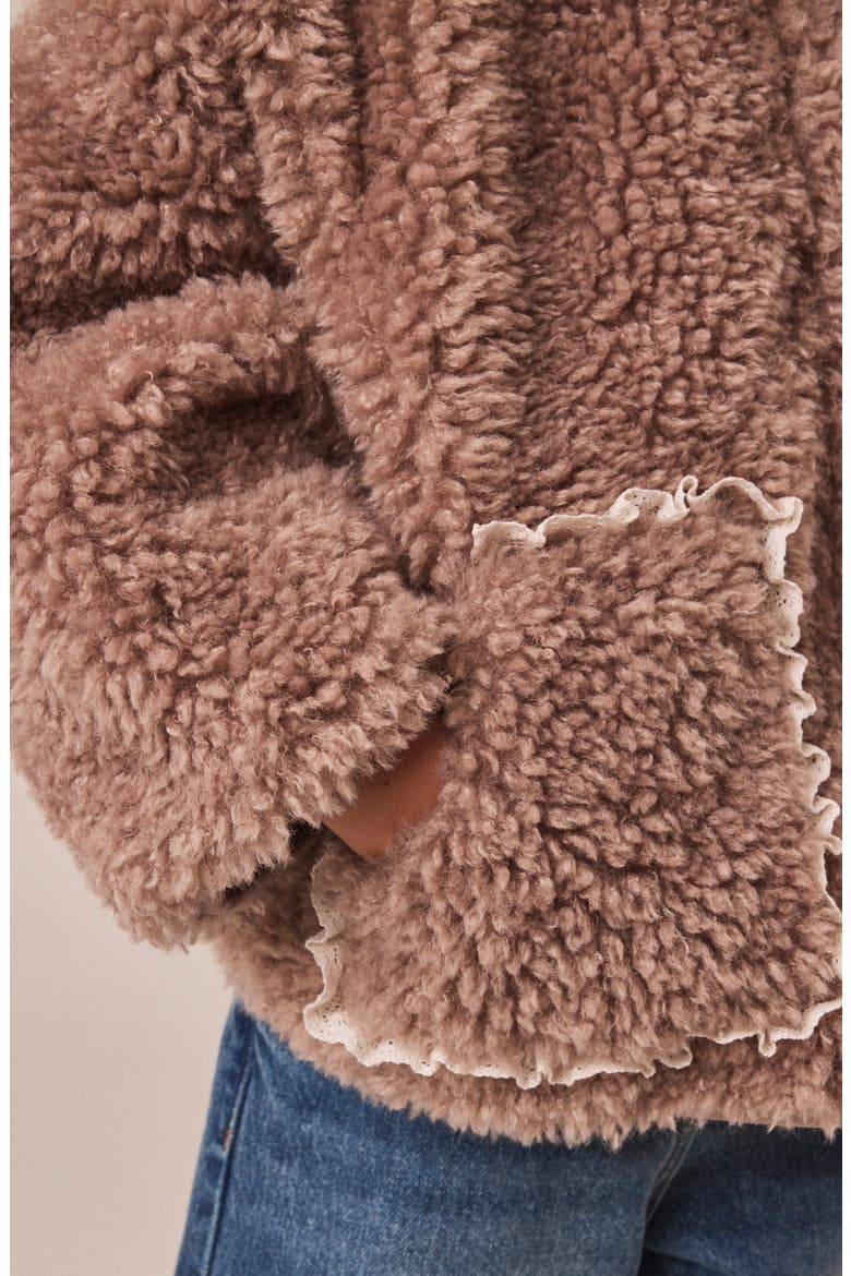 Kids' Lace Trim Teddy Fleece Jacket, Alternate, color, NEUTRAL