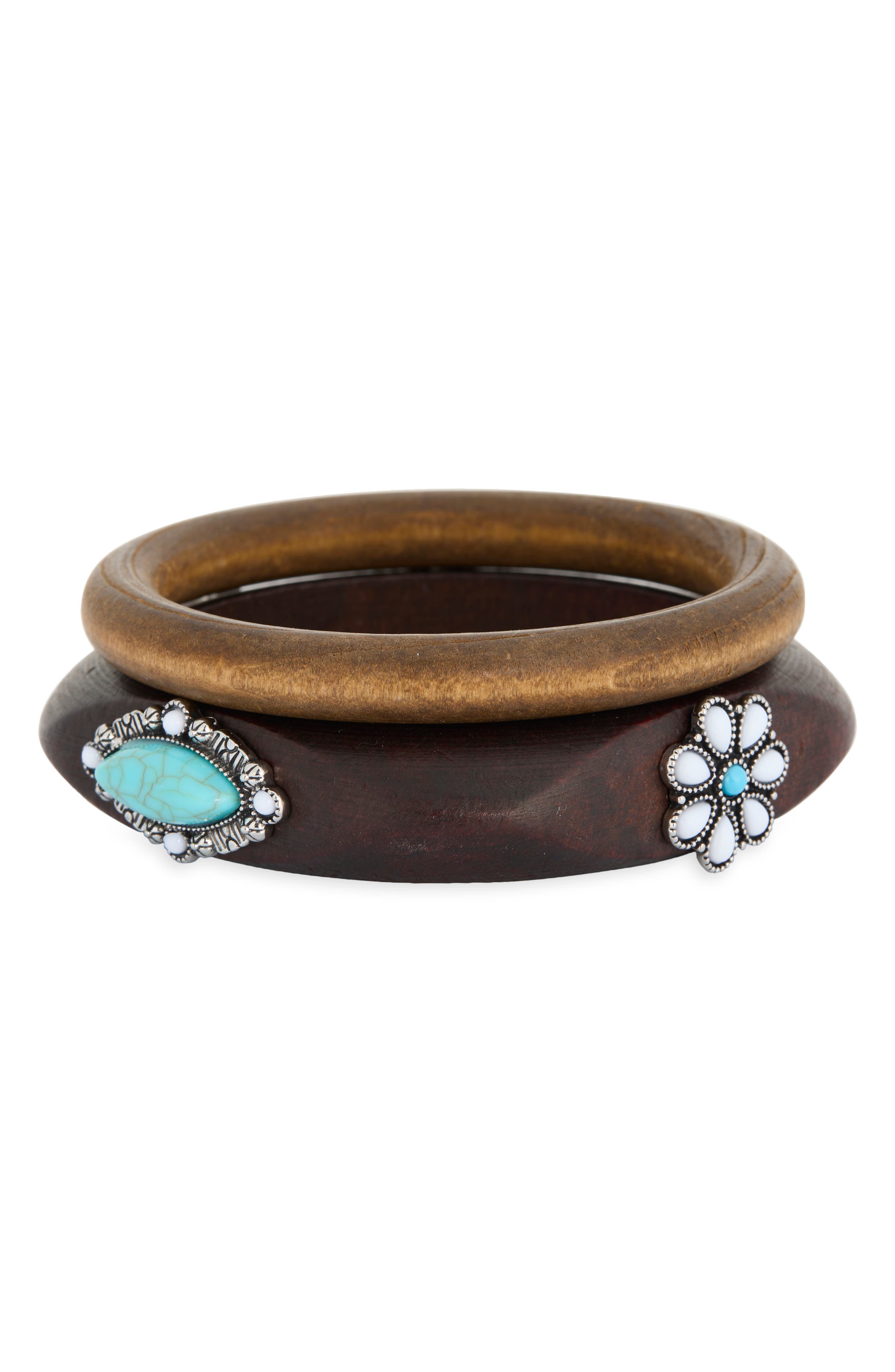 Leith Set Of 2 Flower Wood Bangles
