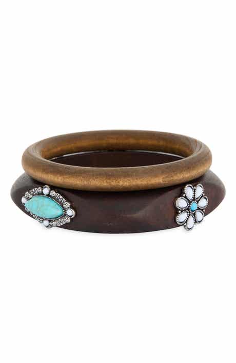 Set of 2 Flower Wood Bangles