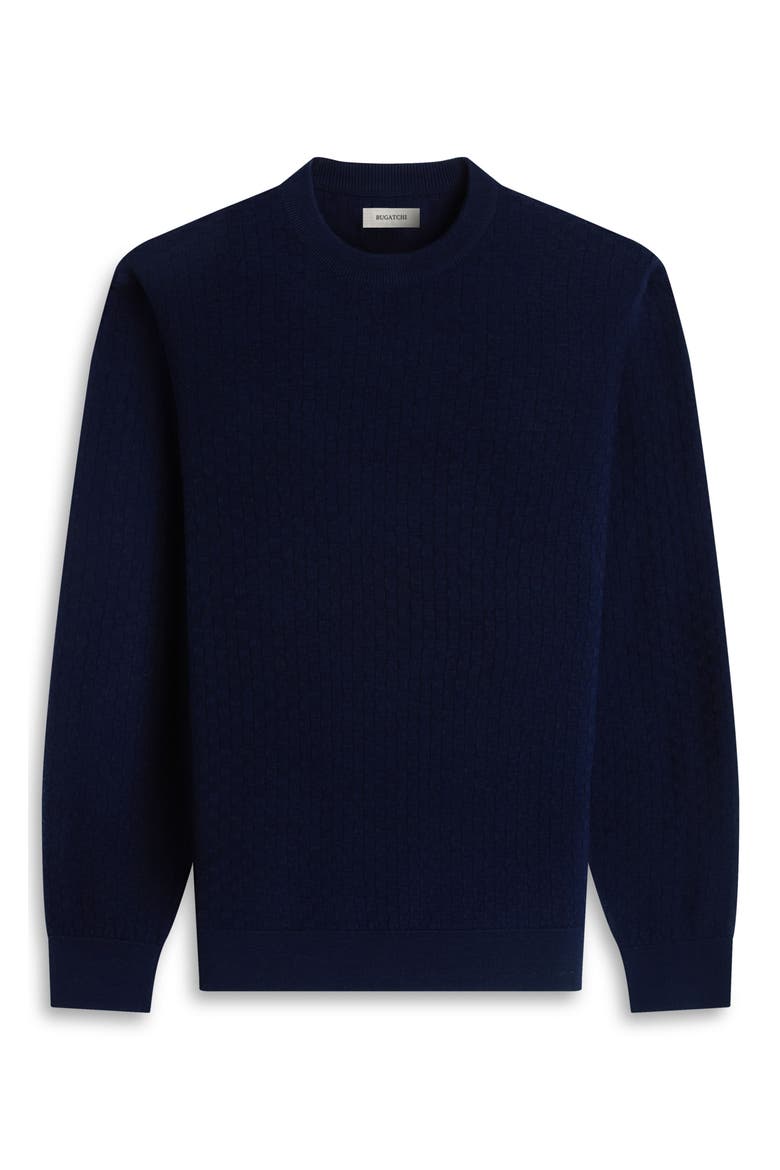 Basketweave Stitch Merino Wool Sweater, Alternate, color, NAVY