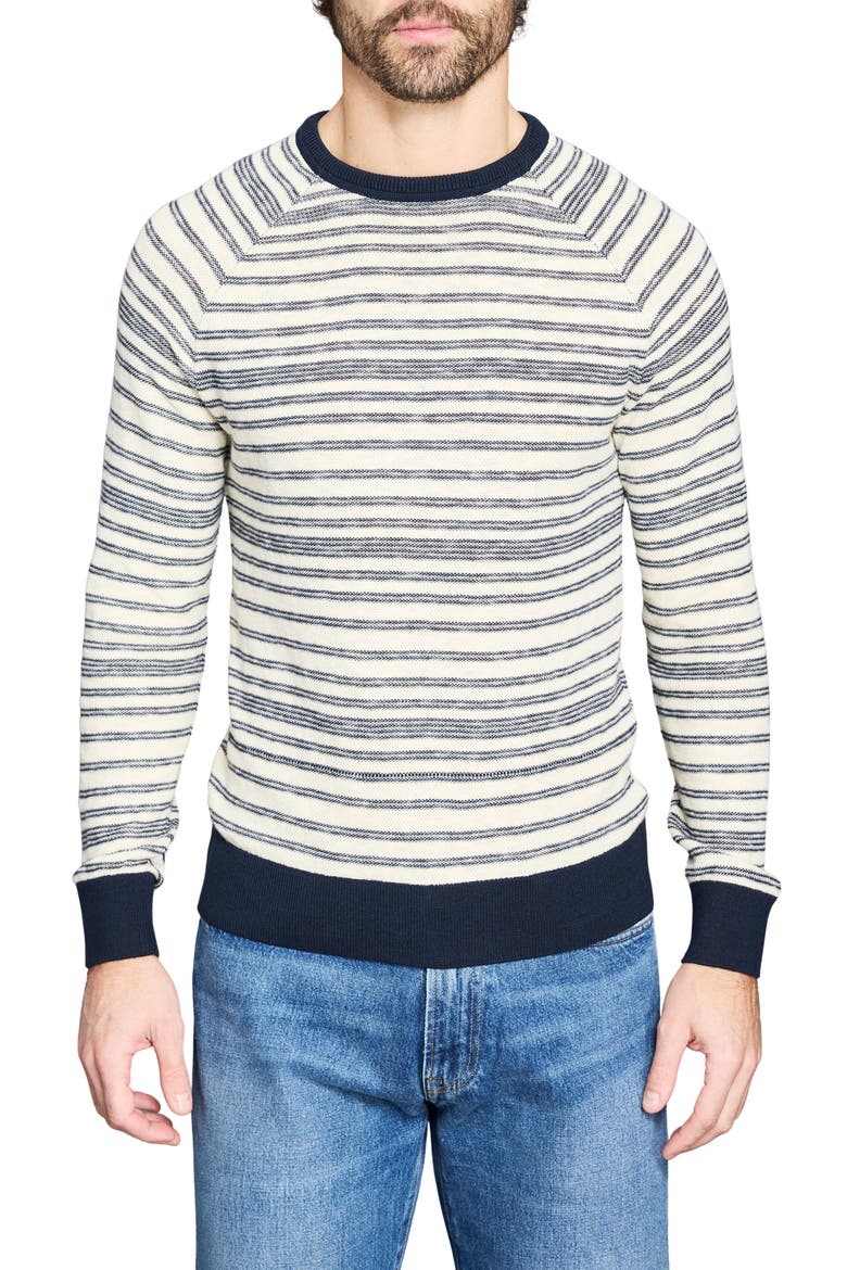 Stripe Crewneck Cotton Sweater, Main, color, TINTED WHITE/ CARBON BLUE