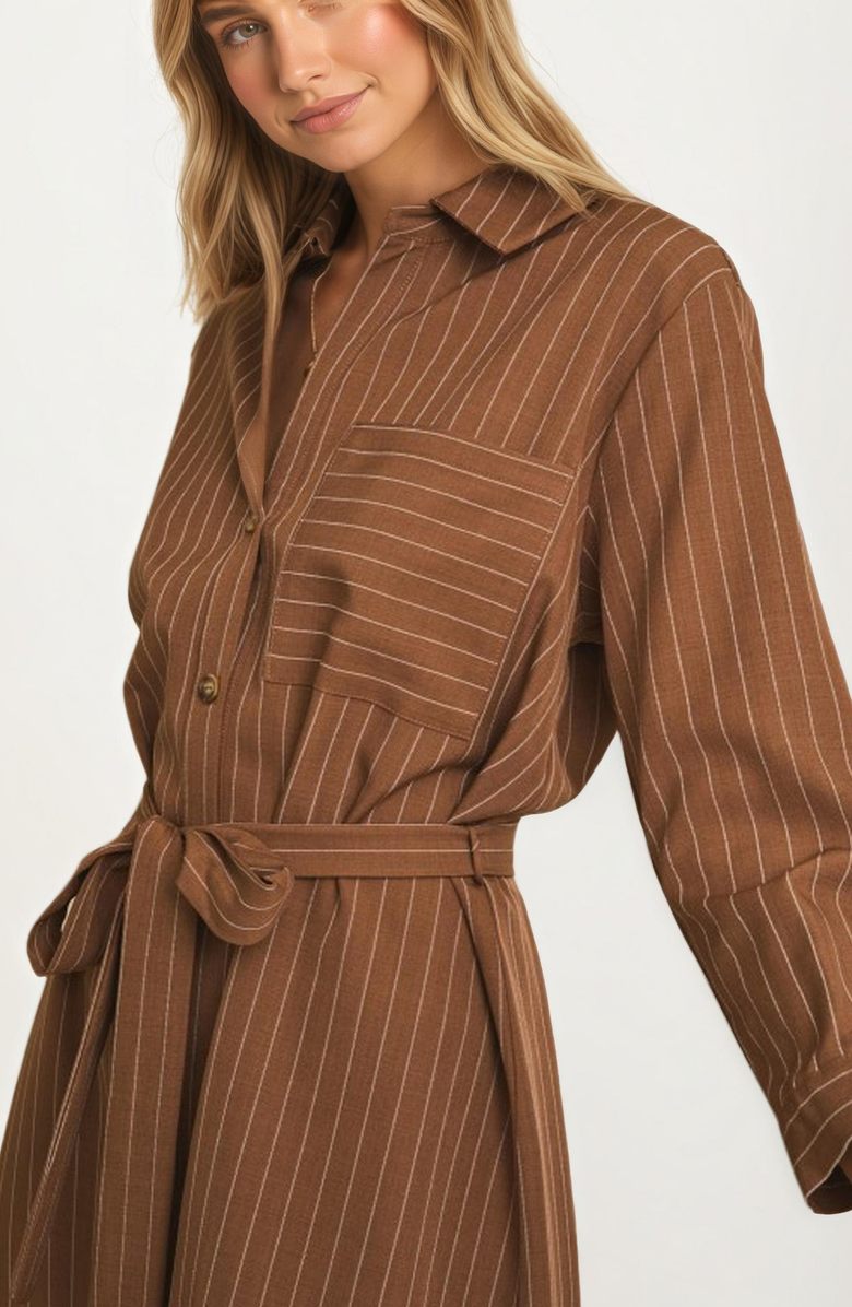 Knit and Lounge Striped Button-Front Waist-Tie Shirt Dress, Alternate, color, 