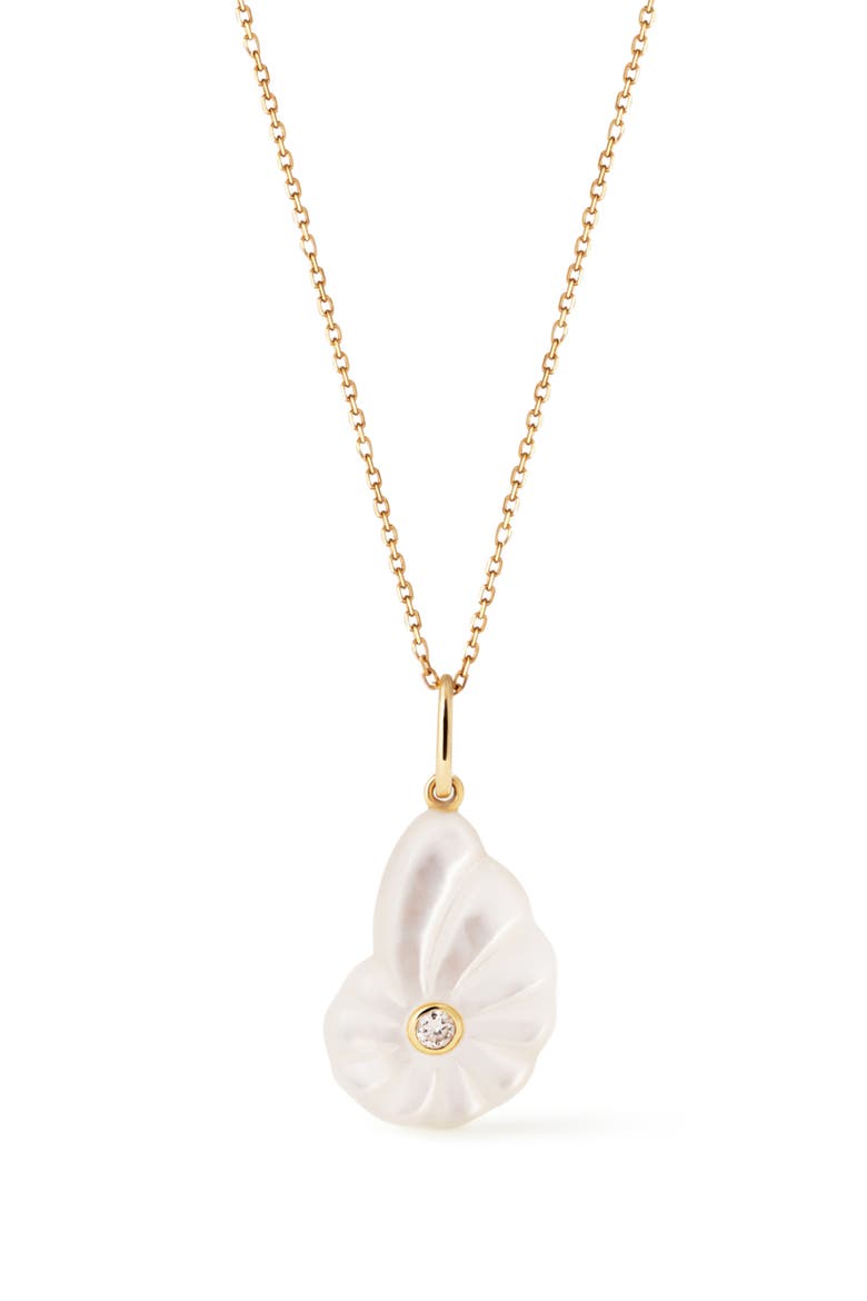 Solid Yellow Gold - Mother of Pearl Shell Necklace, Main, color, Gold